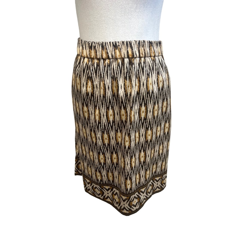 Chico's Skirt Ikat Geometric Elastic Waist‎ Brown Tan Sz 0 Boho Workwear Neutral